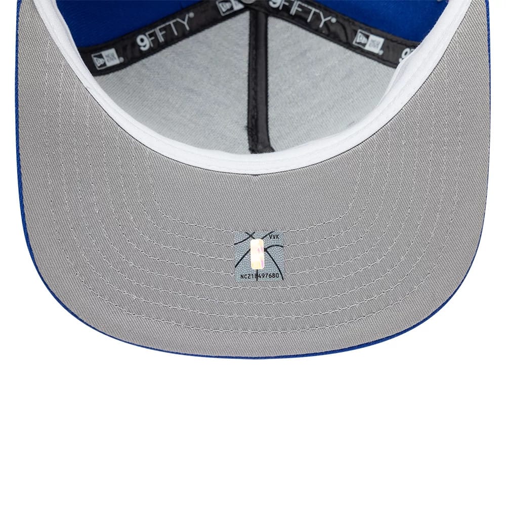 Pictured is this NBA Hardwood Classic Golden State Warriors 9FIFTY A-Frame Snapback cap in blue. 2