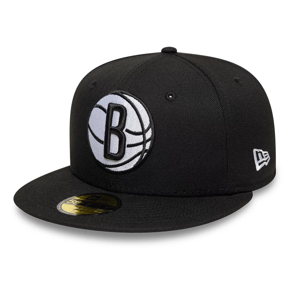 Pictured is this NBA Basic Brooklyn Nets 59FIFTY Fitted cap in black. 1