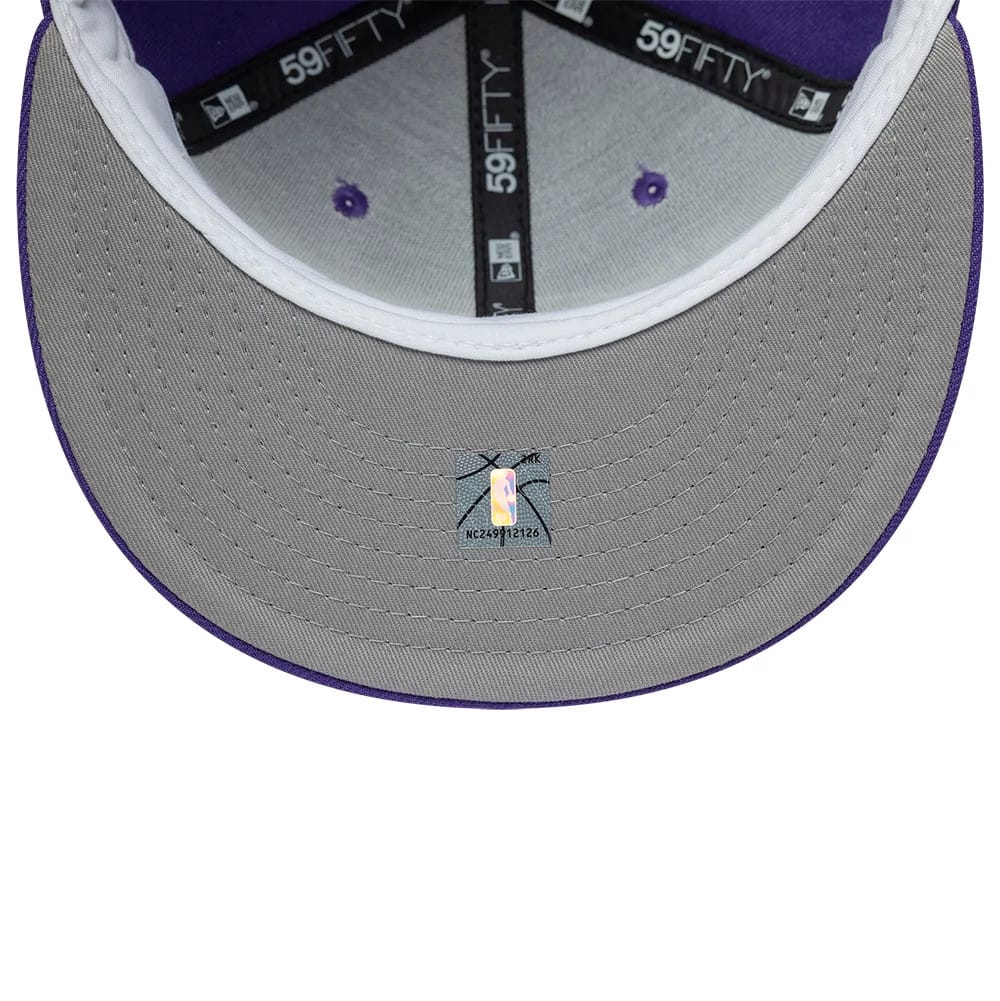 Pictured is this NBA Hardwood Classic LA Lakers 59FIFTY Fitted cap in purple. 2