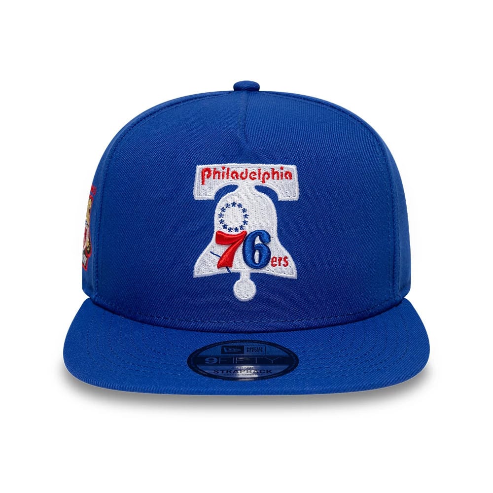Pictured is this NBA Hardwood Classic Philadelphia 76ers 9FIFTY A-Frame Snapback cap in blue. 3