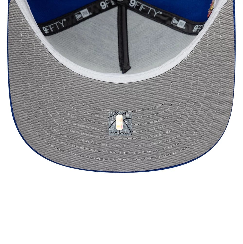 Pictured is this NBA Hardwood Classic Philadelphia 76ers 9FIFTY A-Frame Snapback cap in blue. 2
