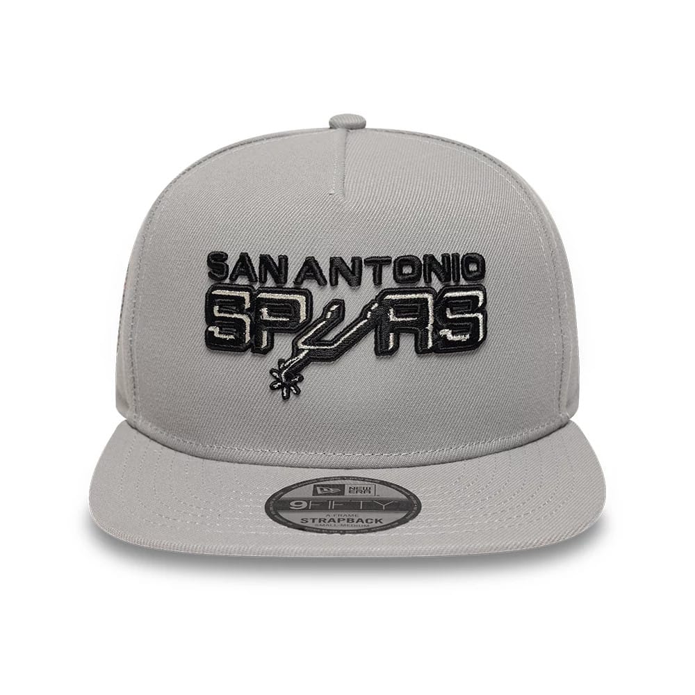 Pictured is this NBA Hardwood Classic San Antonio Spurs 9FIFTY A-Frame Snapback cap in grey. 3