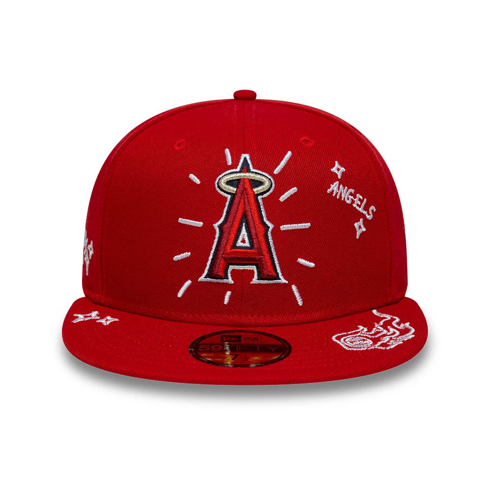 Pictured is this MLB Scribble LA Angels 59FIFTY Fitted cap in red. 3