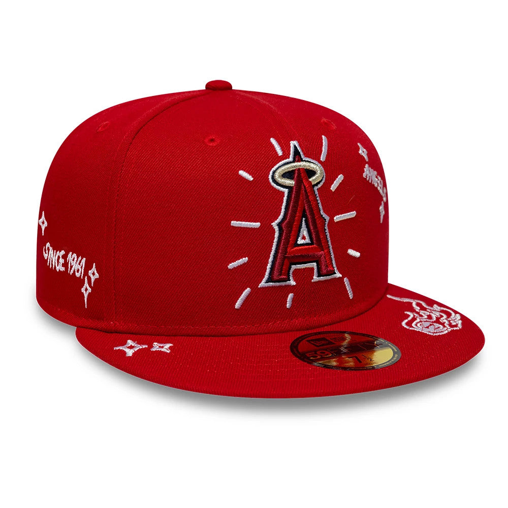 Pictured is this MLB Scribble LA Angels 59FIFTY Fitted cap in red. 4
