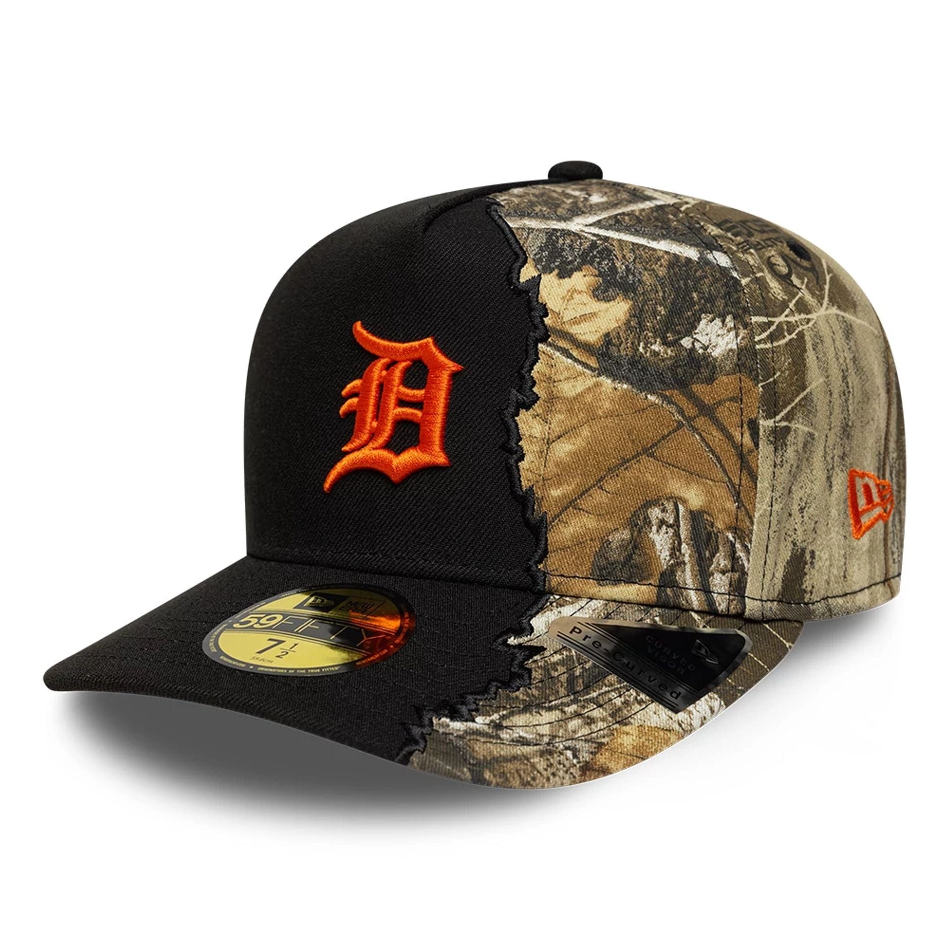 Pictured is this MLB Split Realtree Detroit Tigers 59FIFTY A-Frame Fitted cap in black. 1