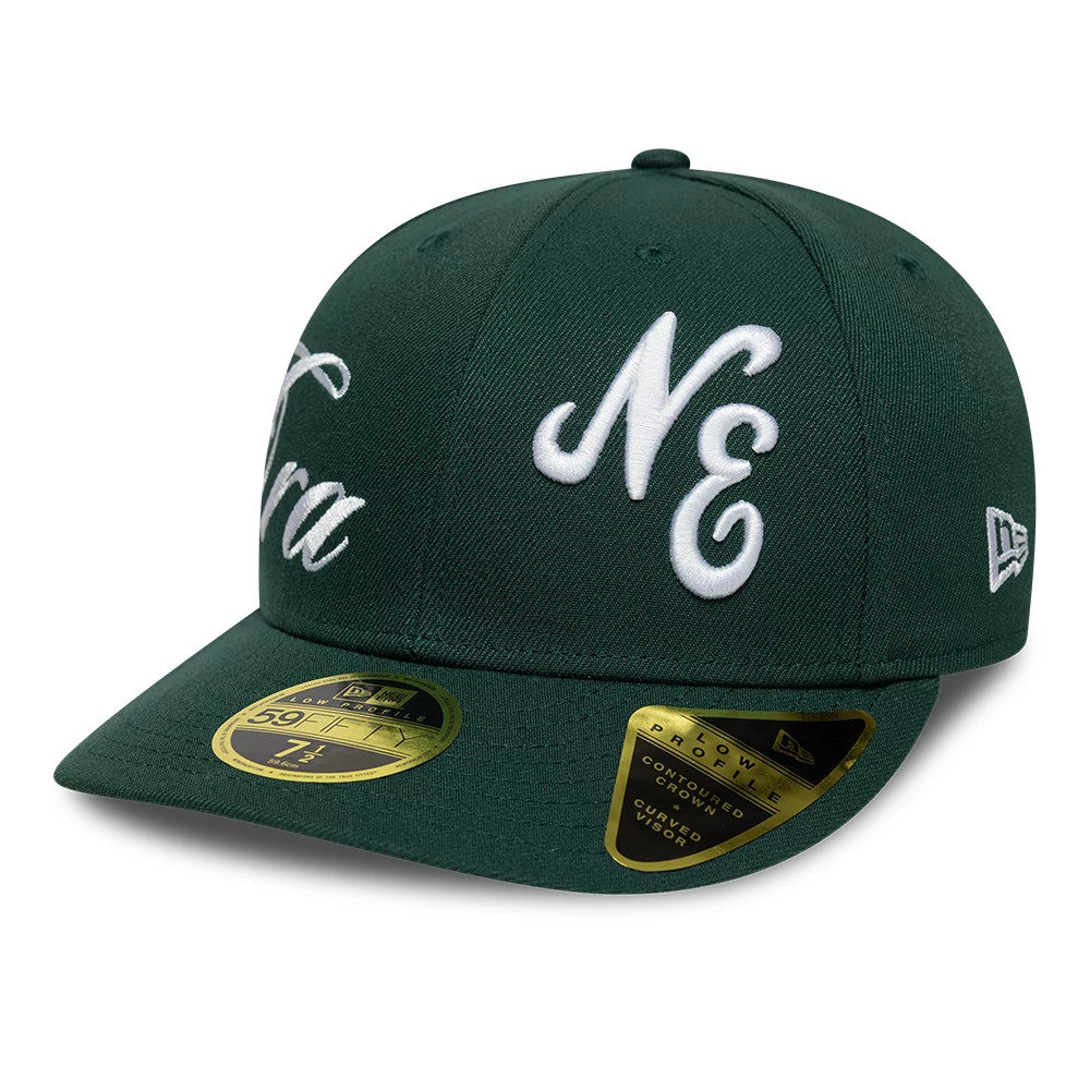 Pictured is this New Era Side Script Low Profile 59FIFTY Fitted cap in dark green. 4