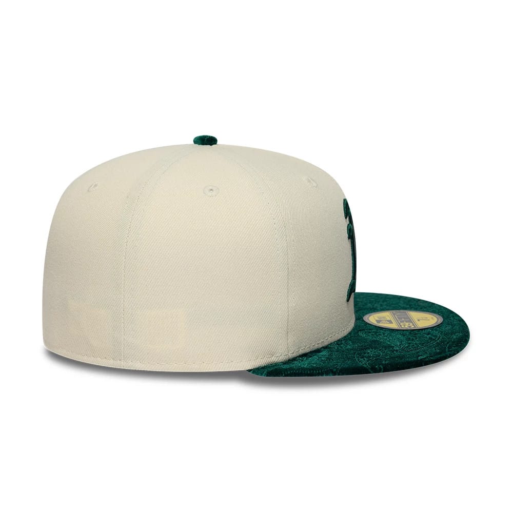 Pictured is this MLB Paisley Visor Athletics 59FIFTY Fitted cap in Cream. 8