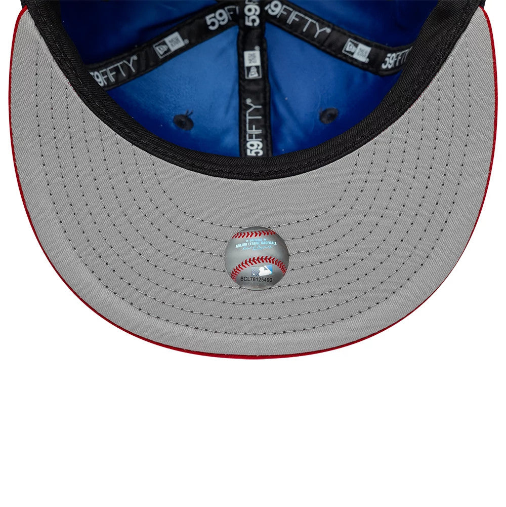 Pictured is this MLB Multi Logo Atlanta Braves 59FIFTY Fitted cap in navy. 8