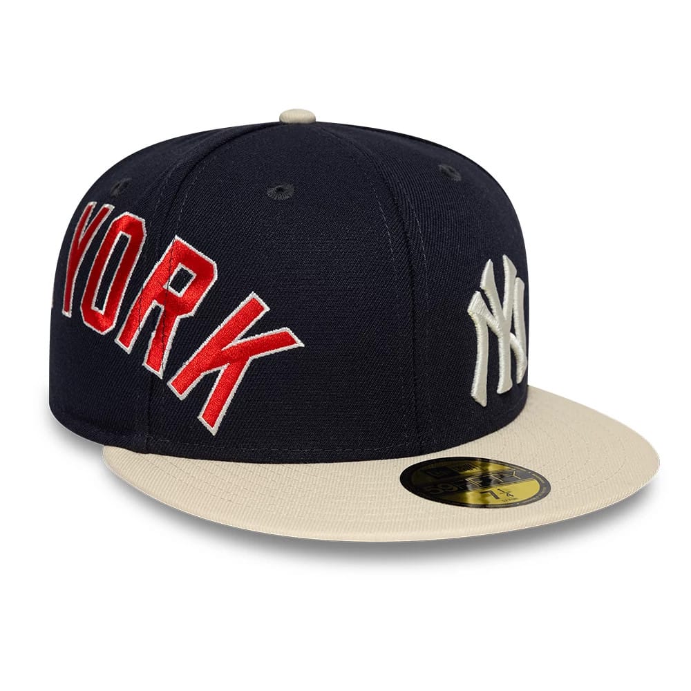 Pictured is this MLB Multi Logo New York Yankees 59FIFTY Fitted cap in navy. 1