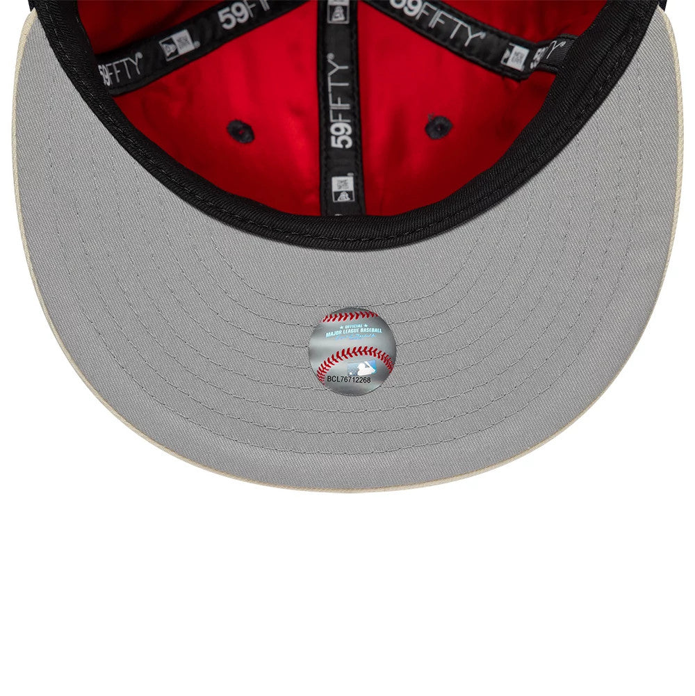 Pictured is this MLB Multi Logo New York Yankees 59FIFTY Fitted cap in navy. 8