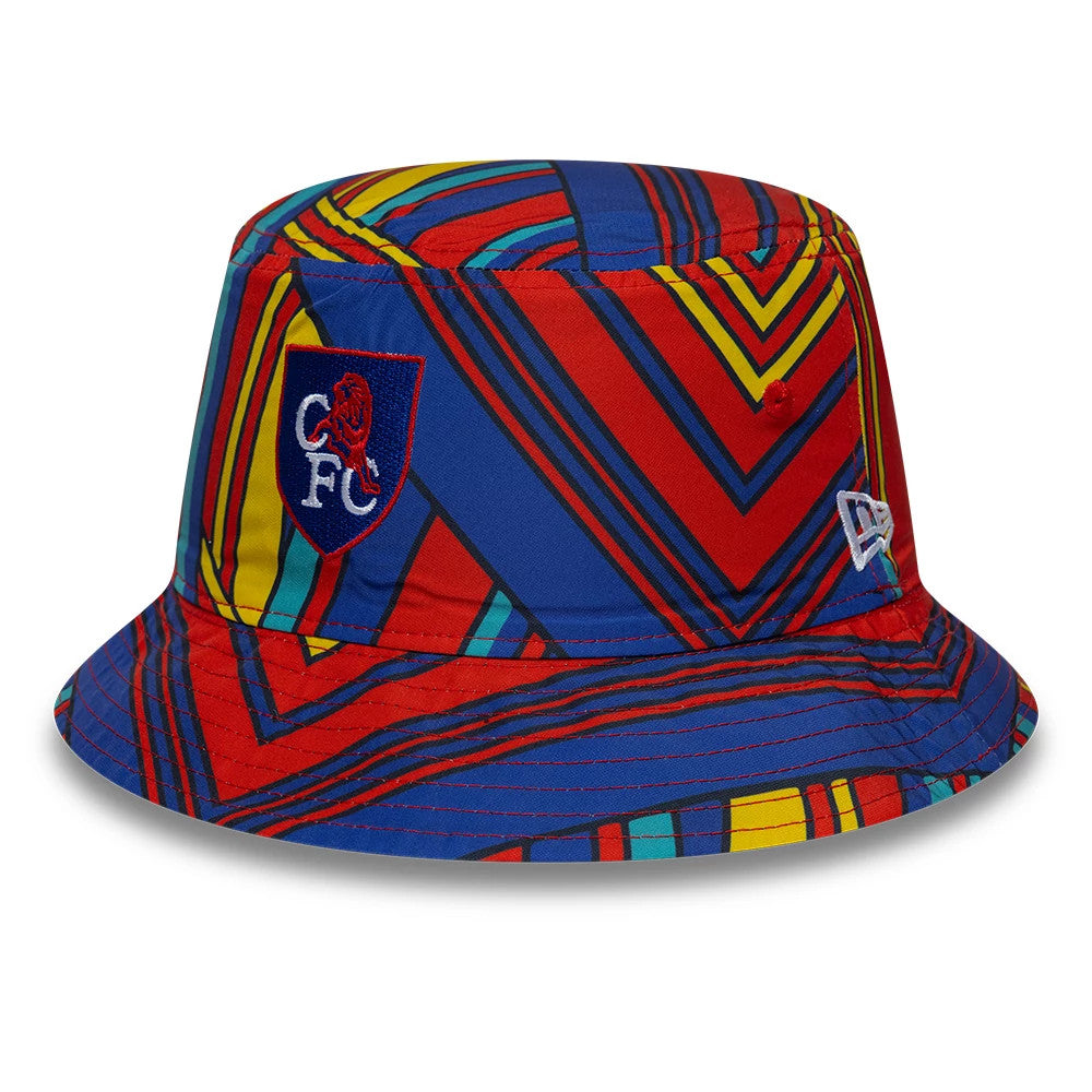 Pictured is this Retro Goal Keeper Chelsea FC Lion Crest Bucket cap in navy. 2