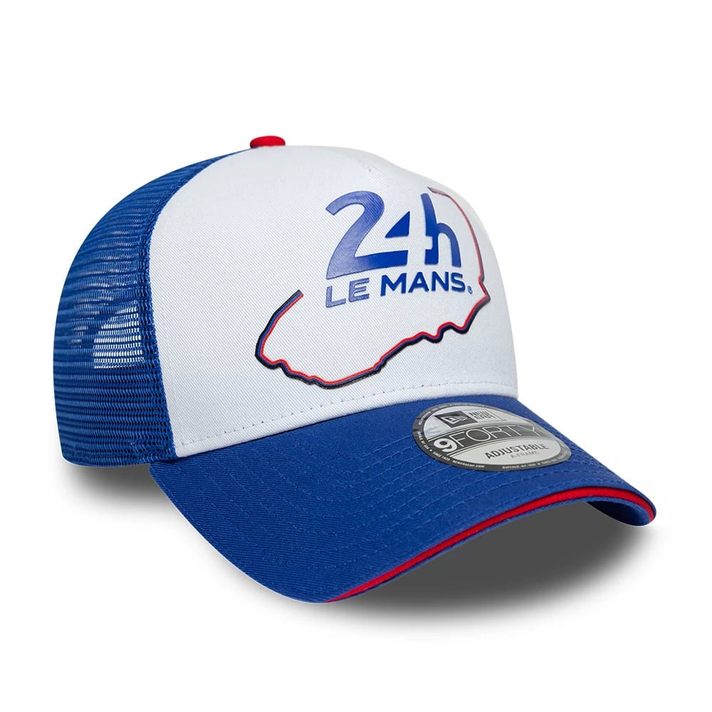 Pictured is this Track 24HR Le Mans 9FORTY A-Frame Trucker cap in blue. 3