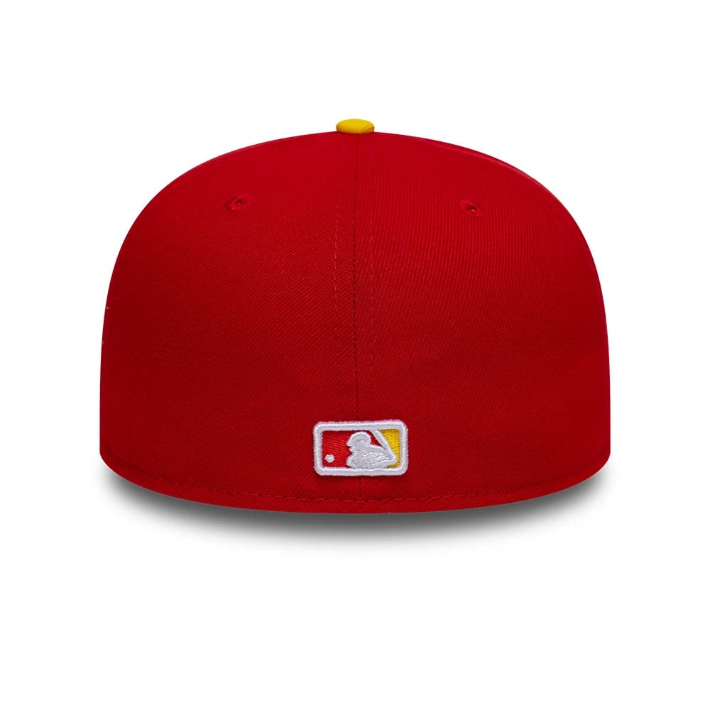 Pictured is this MLB Sister Cities San Diego Padres 59FIFTY Fitted cap in red & yellow. 7