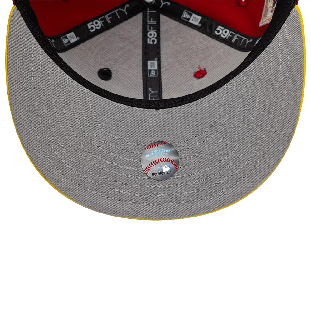 Pictured is this MLB Sister Cities San Diego Padres 59FIFTY Fitted cap in red & yellow. 2