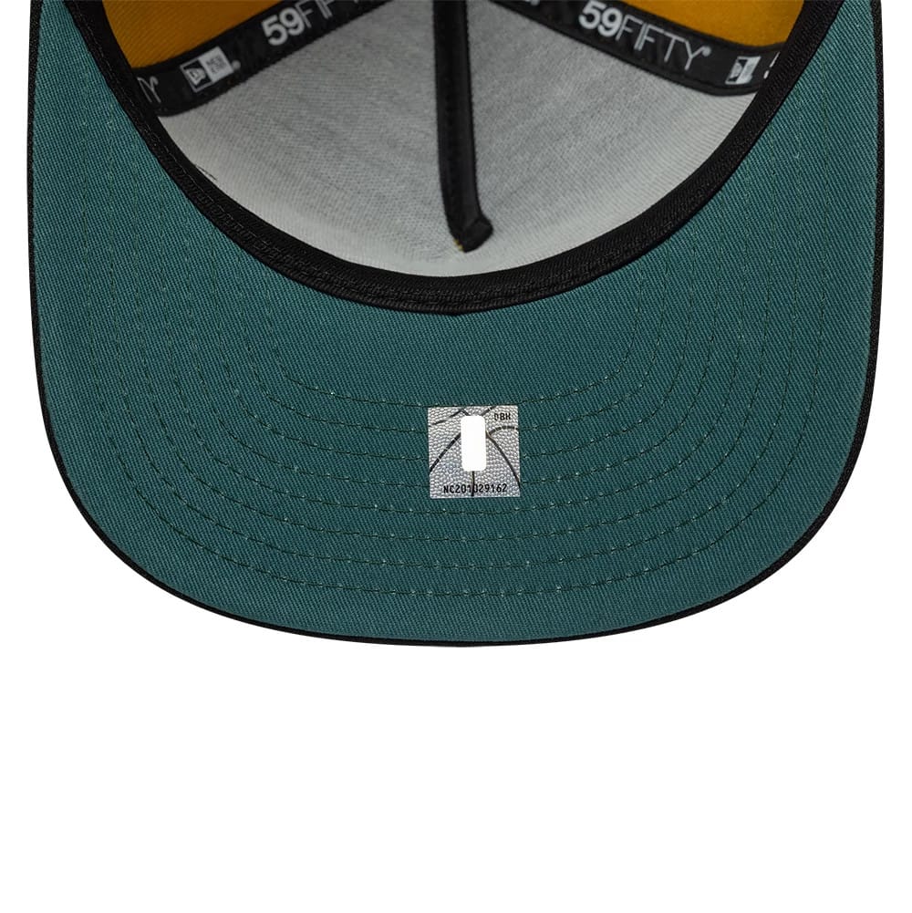 Pictured is this NBA Boston Celtics 59FIFTY A-Frame Fitted cap in gold. 2
