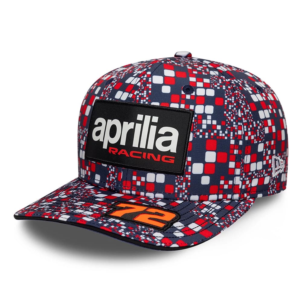 Pictured is this Aprilia Replica Marco Bezzecchi Silverstone Race Special 9SEVENTY Stretch Snap cap in blue. 1