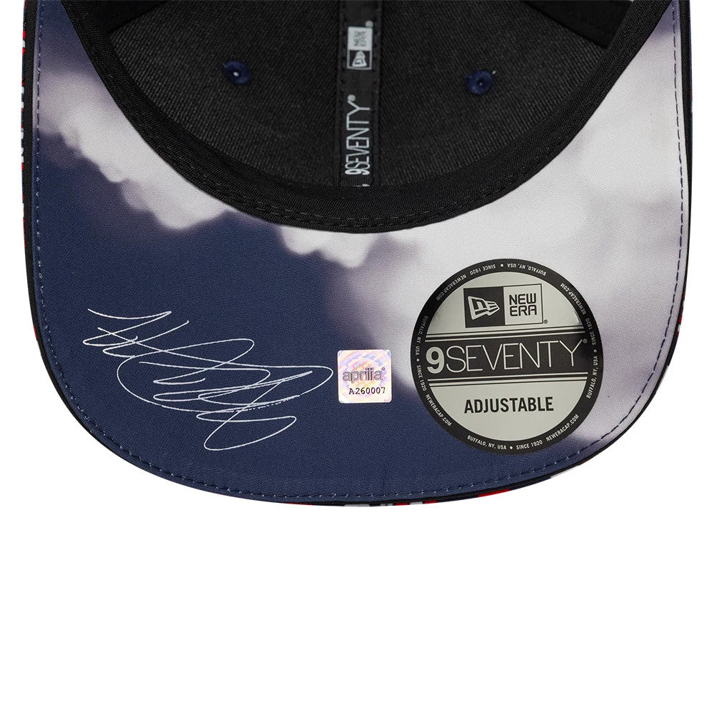 Pictured is this Aprilia Replica Marco Bezzecchi Silverstone Race Special 9SEVENTY Stretch Snap cap in blue. 2