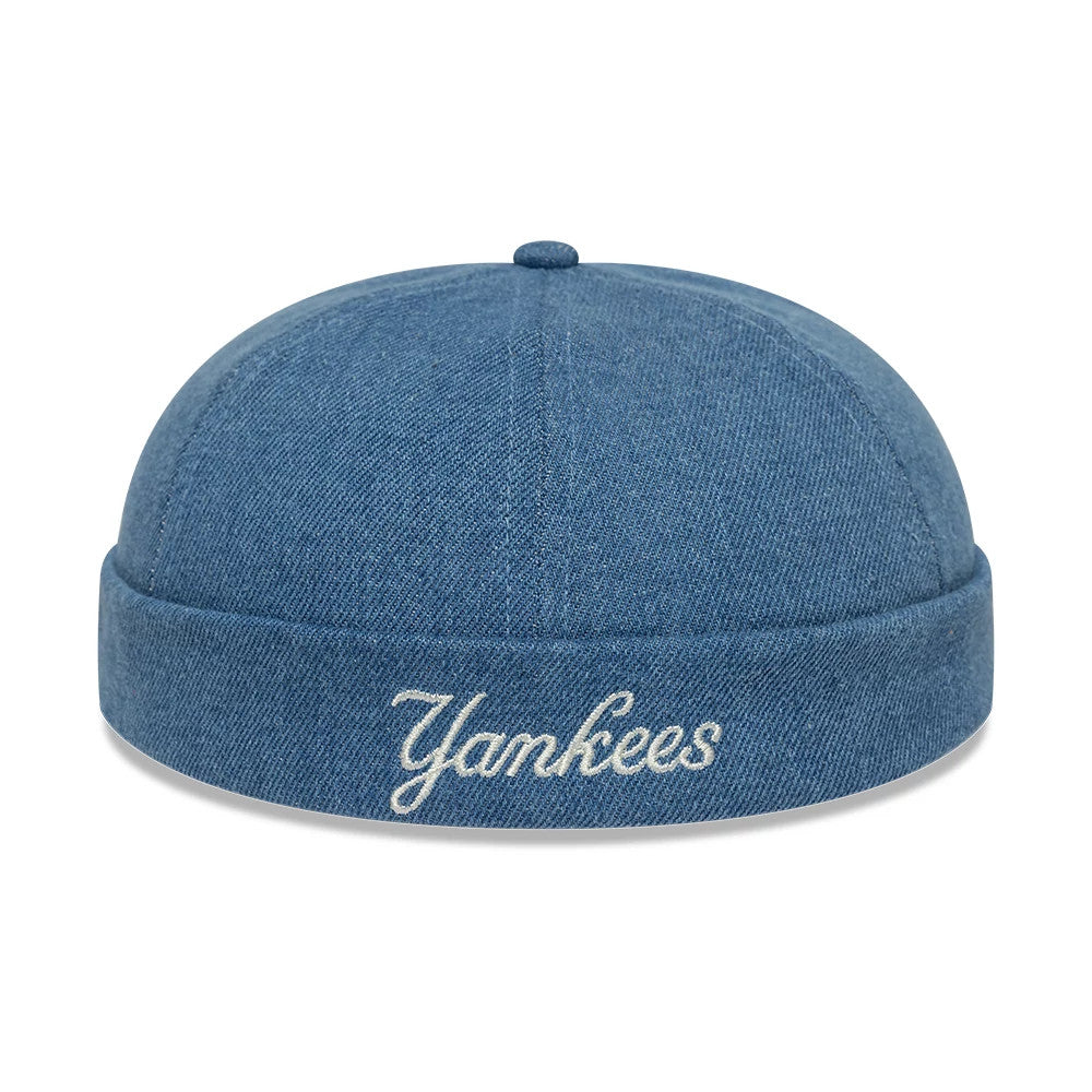 Pictured is this MLB Denim Skully New York Yankees Docker cap in pastel blue. 4