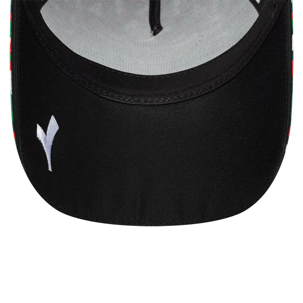 Ducati Motor Replica Mugello Race Special Multicolor New Era 9FORTY E-Frame Adjustable Cap, inside view showing the black curved visor with a white embroidered logo on the left, grey taping inside the crown, and a black sweatband.