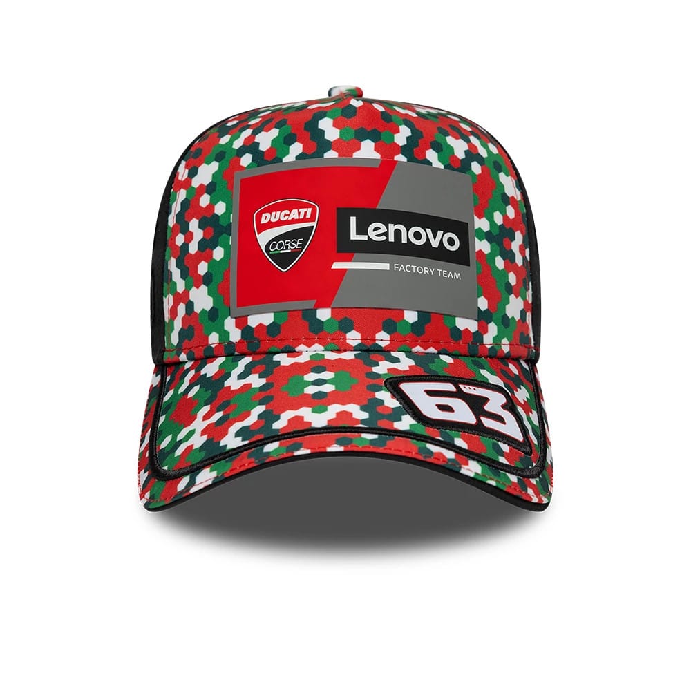 Pictured is this Replica Pecco Bagnaia Mugello Race Special Ducati 9FORTY E-Frame cap in red. 3