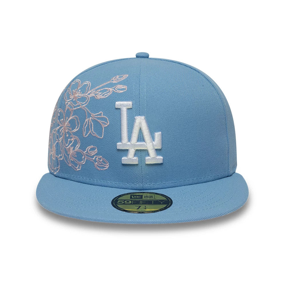 Pictured is this MLB Floral Outline LA Dodgers 59FIFTY Fitted cap in pastel blue. 3