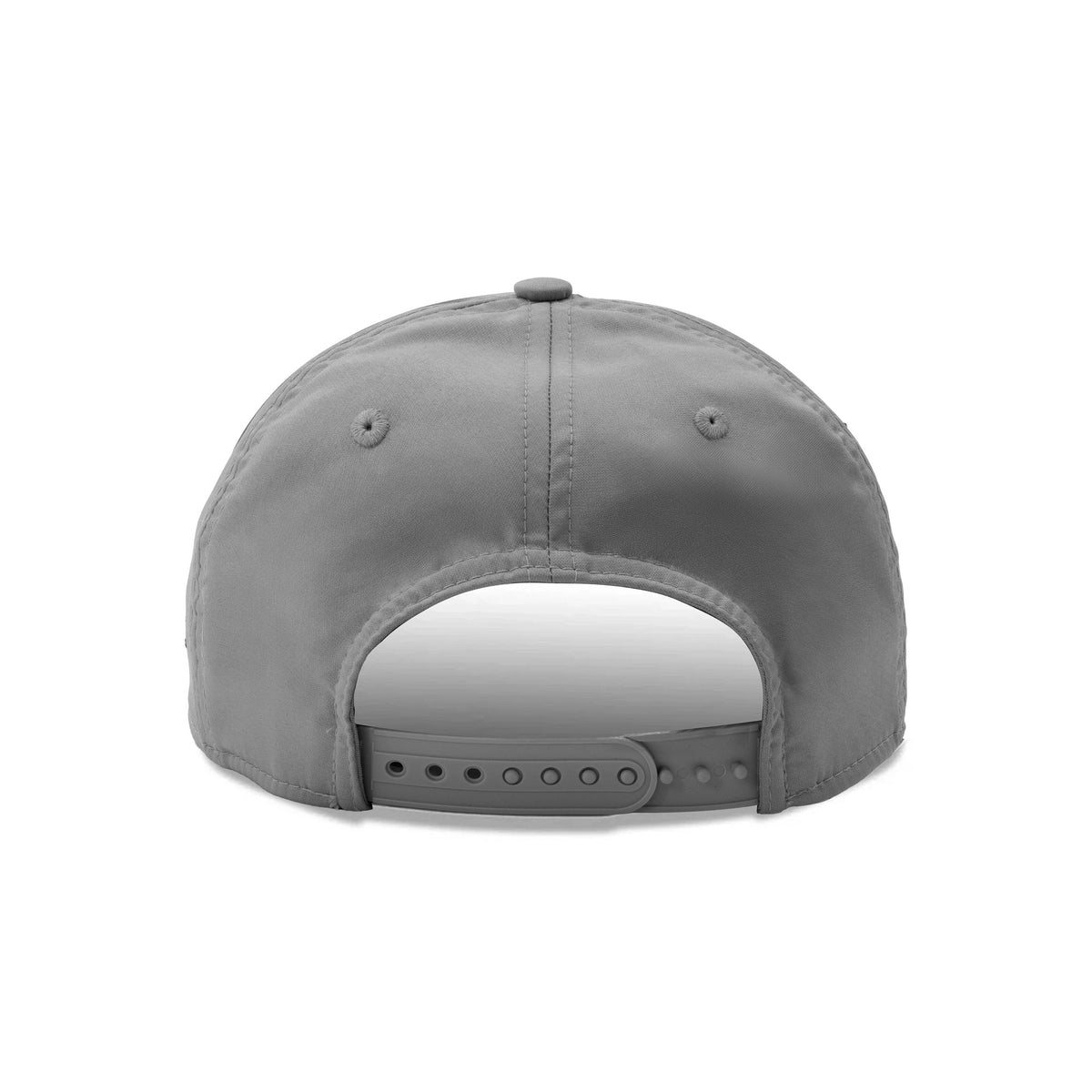 Genesis Magma Racing Special Edition Grey New Era 9SEVENTY Stretch Snap Adjustable Cap, rear view showing a structured grey crown with two embroidered eyelets and a matching grey adjustable snap closure for a custom fit.