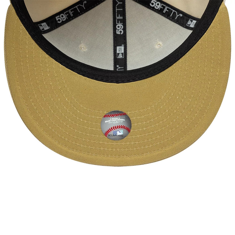 Pictured is this MLB League Essential New York Yankees 59FIFTY Fitted cap in cream & gold. 5