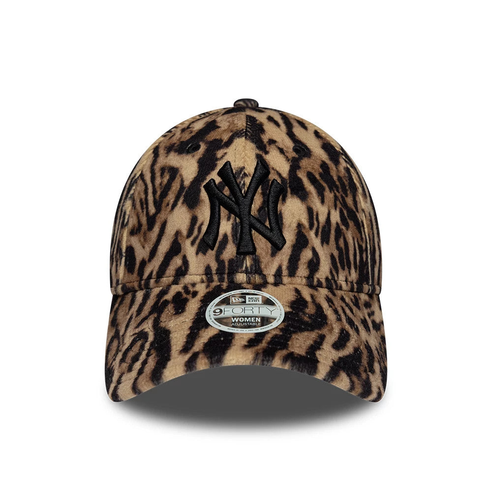 Pictured is this Womens MLB Ocelot Print New York Yankees 9FORTY cap in black. 2