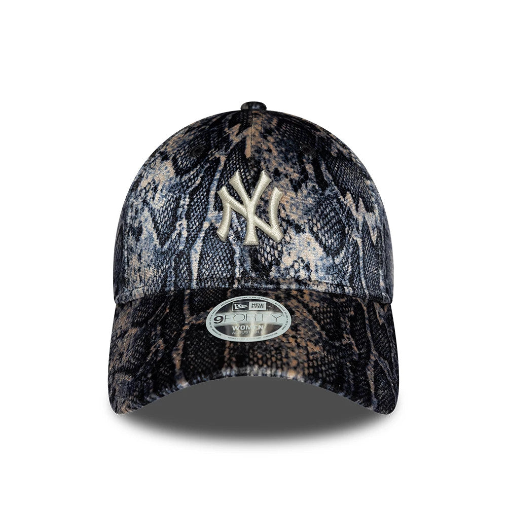 Pictured is this Womens MLB Snake Print New York Yankees 9FORTY cap in black. 3