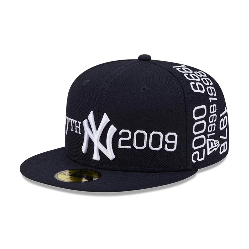 Pictured is this MLB X Spike Lee Script New York Yankees 59FIFTY Fitted cap in navy. 1