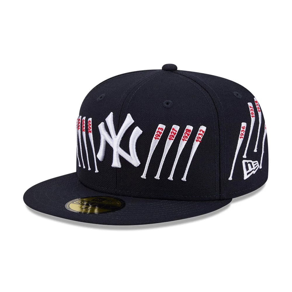 Pictured is this MLB X Spike Lee Baseball Bats New York Yankees 59FIFTY Fitted cap in navy. 1