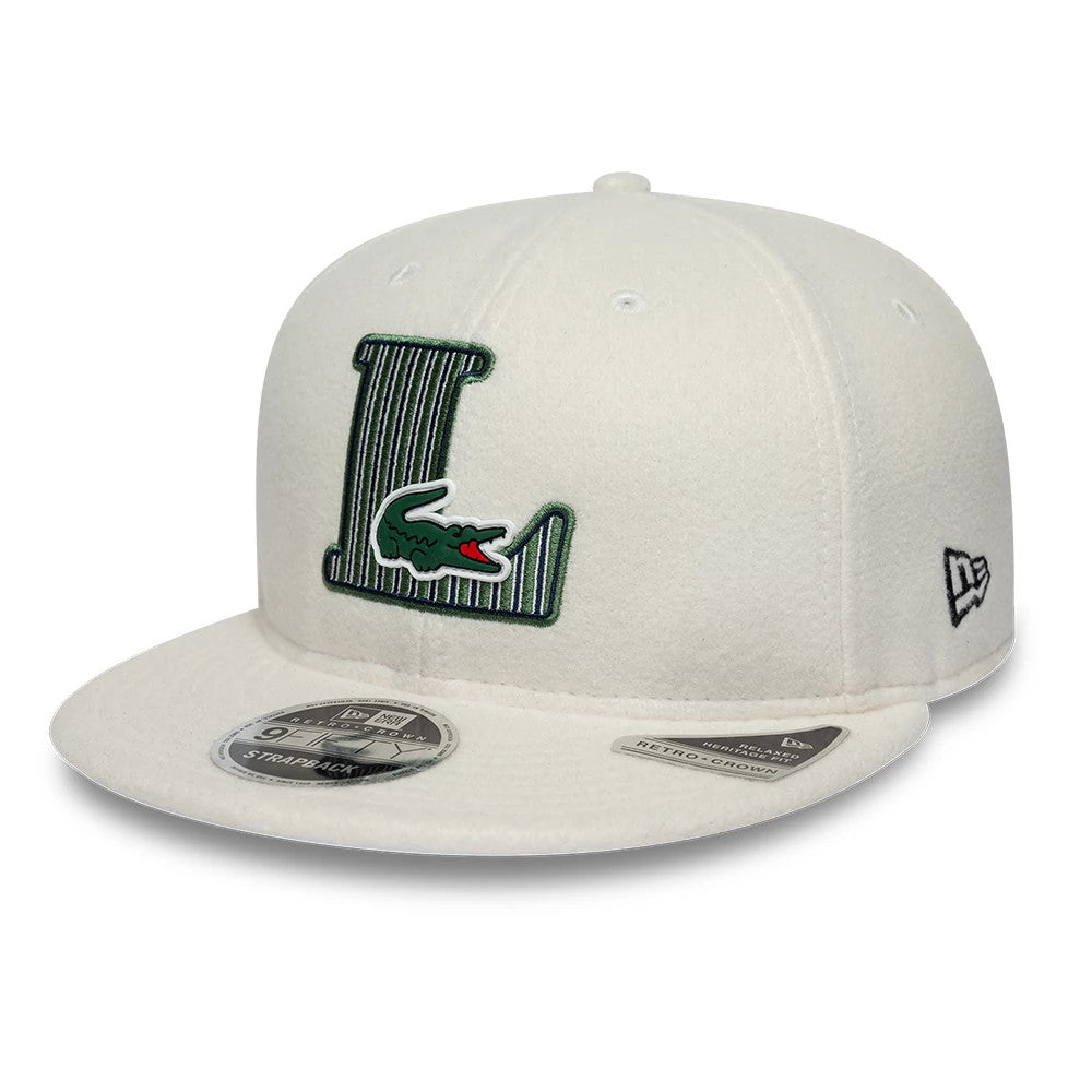Pictured is this Lacoste X New Era Retro Crown 9FIFTY cap in white. 1