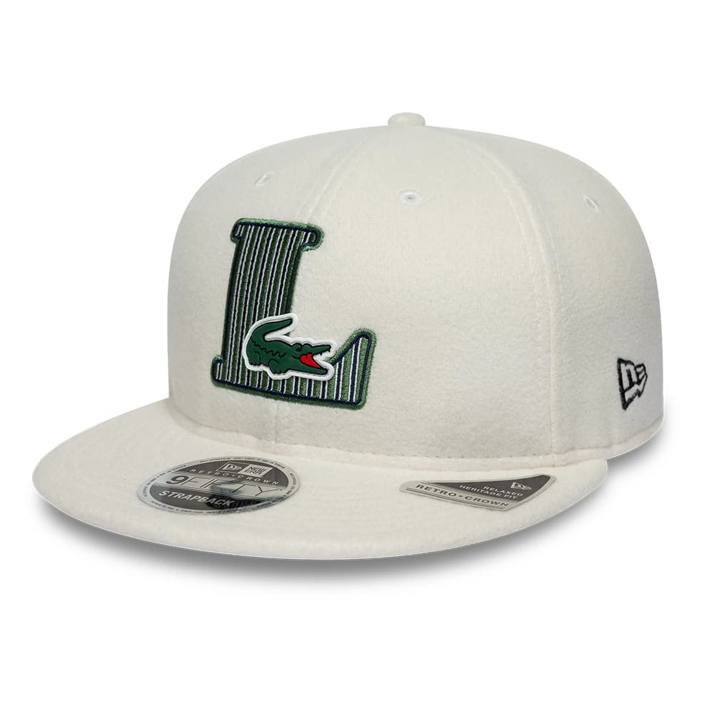 Pictured is this Lacoste X New Era Retro Crown 9FIFTY cap in white. 1