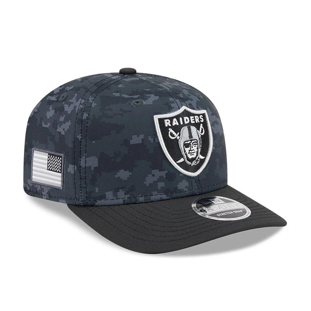 Pictured is this NFL Las Vegas Raiders 9SEVENTY Stretch Snap cap in digi camo & black. 1