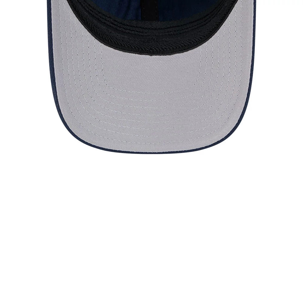 Indiana Pacers NBA Team Dark Blue New Era 39THIRTY M-Crown Stretch Fit Cap, inside view showing a grey undervisor complemented by a black sweatband that lines the edge of the visor, and dark taping running along the seams.