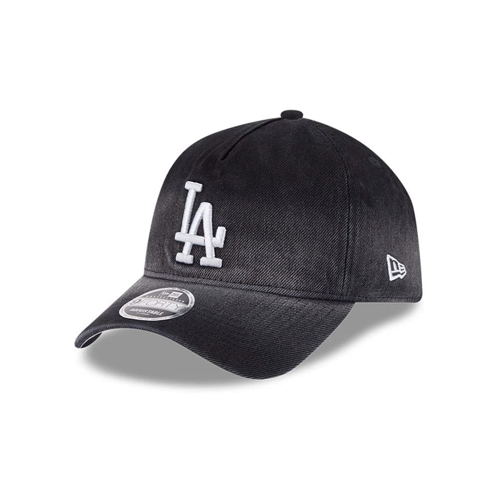 Pictured is this MLB Washed Denim LA Dodgers 9FORTY A-Frame Unstructured cap in black. 1