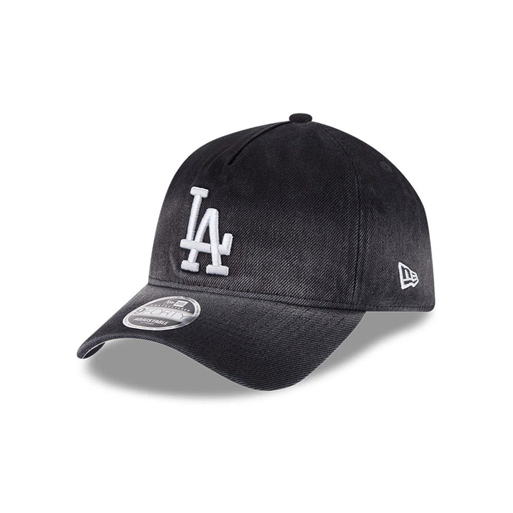 Pictured is this MLB Washed Denim LA Dodgers 9FORTY A-Frame Unstructured cap in black. 1