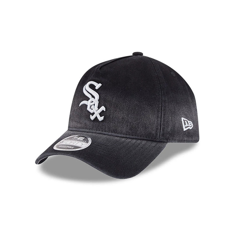 Pictured is this MLB Washed Denim Chicago White Sox 9FORTY A-Frame Unstructured cap in black. 1