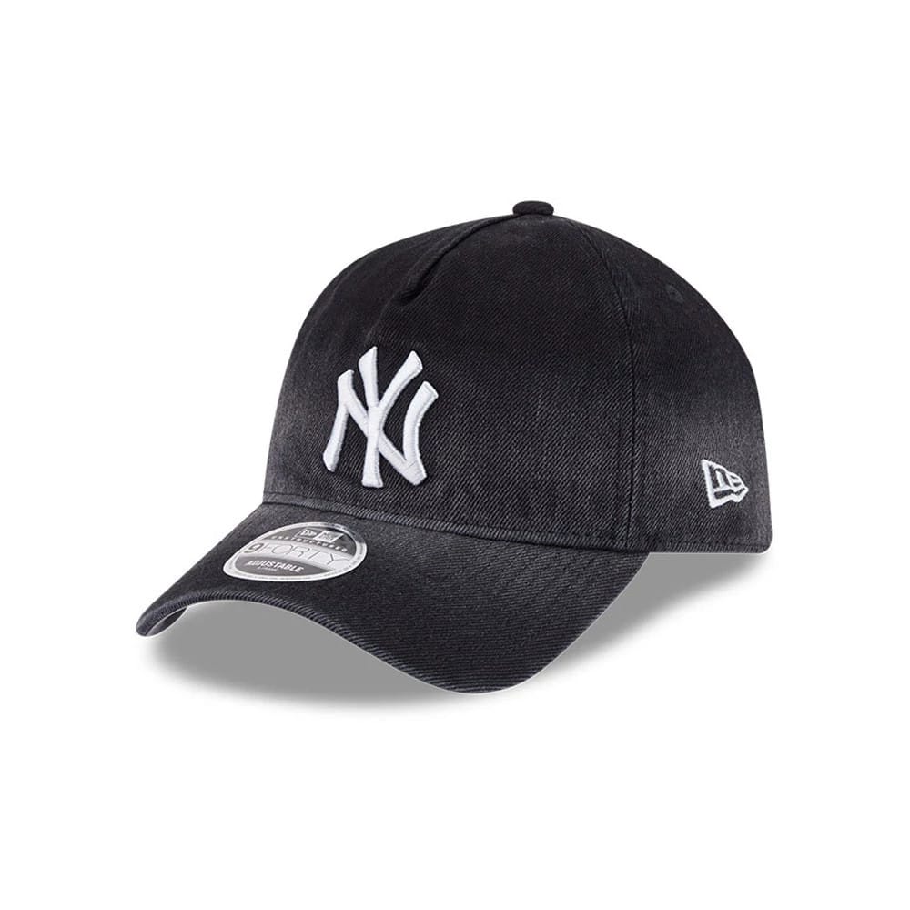 Pictured is this MLB Washed Denim New York Yankees 9FORTY A-Frame Unstructured cap in black. 1