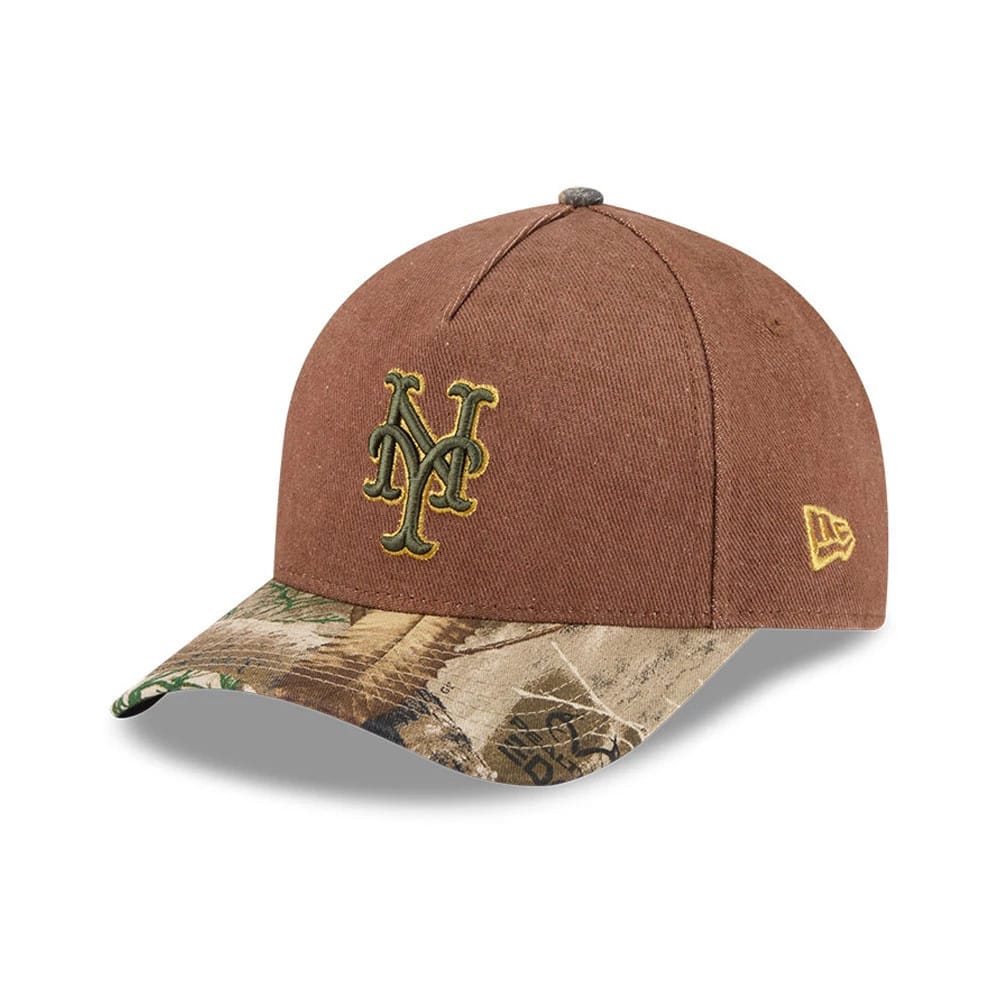 Pictured is this MLB Cotton Twill New York Mets 9FORTY M-Crown A-Frame cap in dark beige. 1