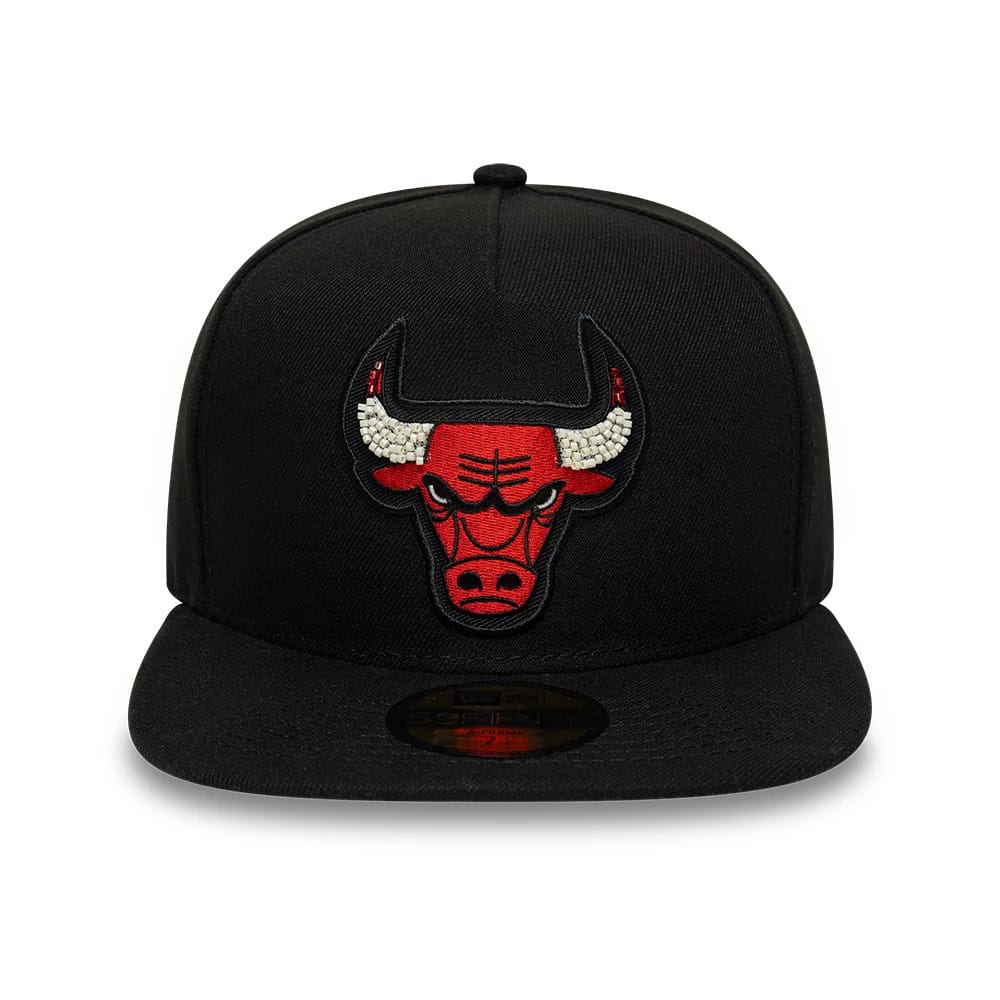 Pictured is this NBA Bead Chicago Bulls 59FIFTY A-Frame Fitted cap in black. 3