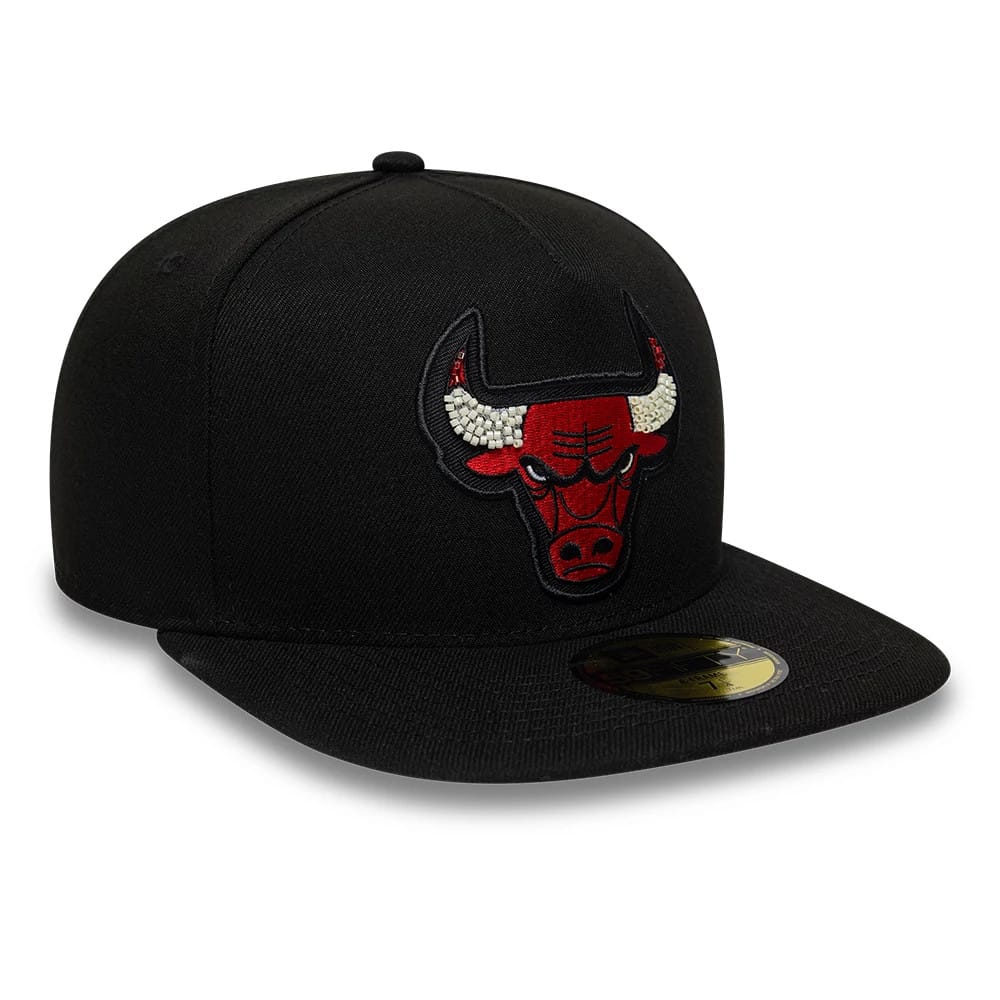 Pictured is this NBA Bead Chicago Bulls 59FIFTY A-Frame Fitted cap in black. 4