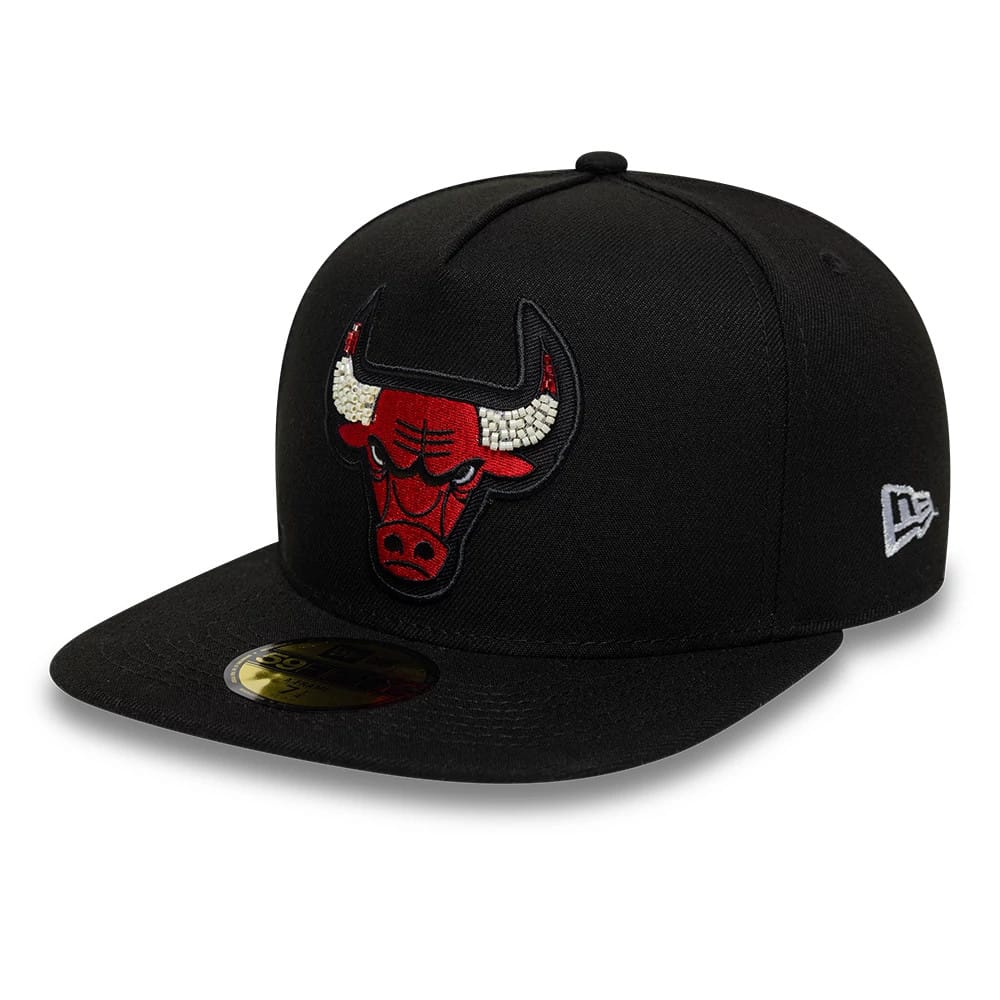 Pictured is this NBA Bead Chicago Bulls 59FIFTY A-Frame Fitted cap in black. 1