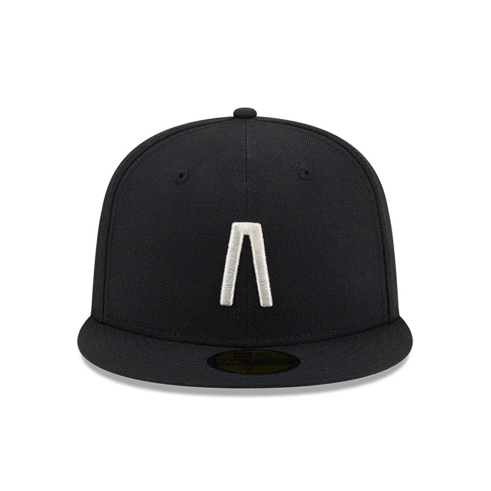 Pictured is this Fear Of God X MLB Logo 59FIFTY Fitted cap in black. 3