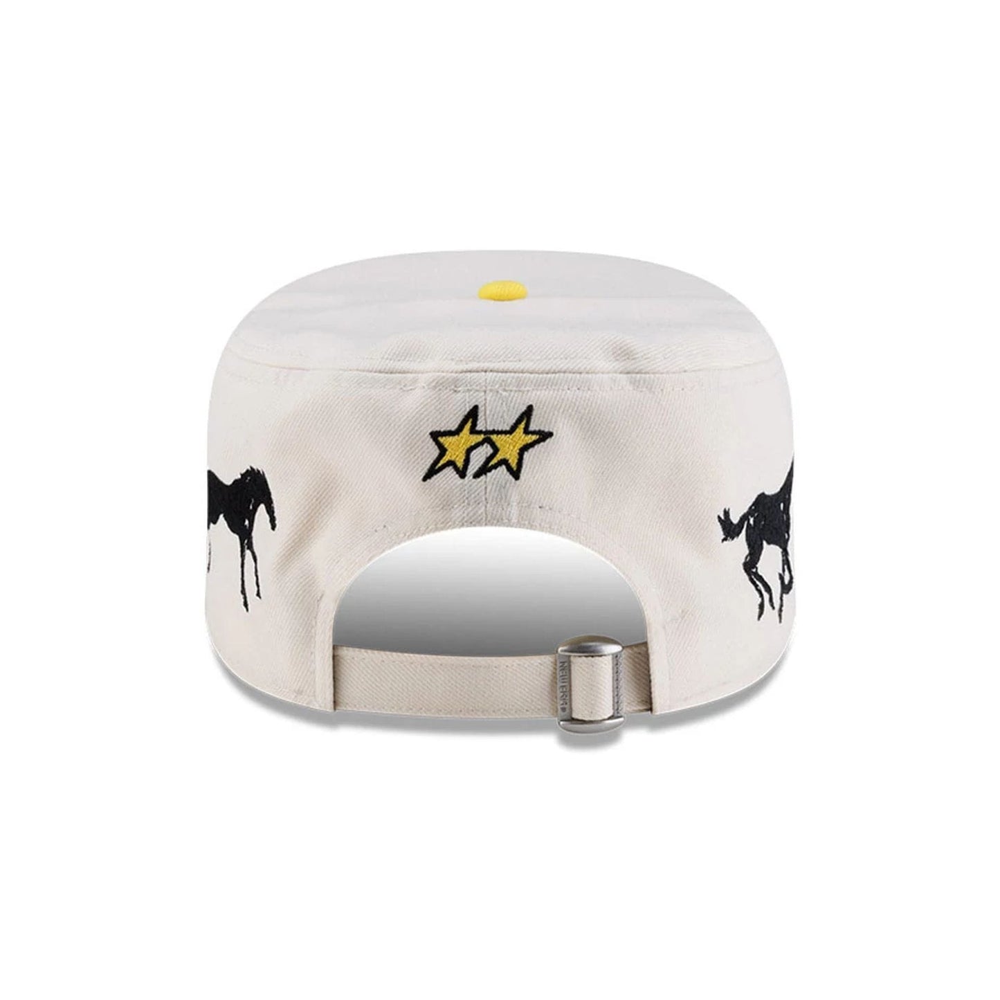 Pictured is this Twojeys X New Era Garage Pillbox Adjustable cap in Cream. 6