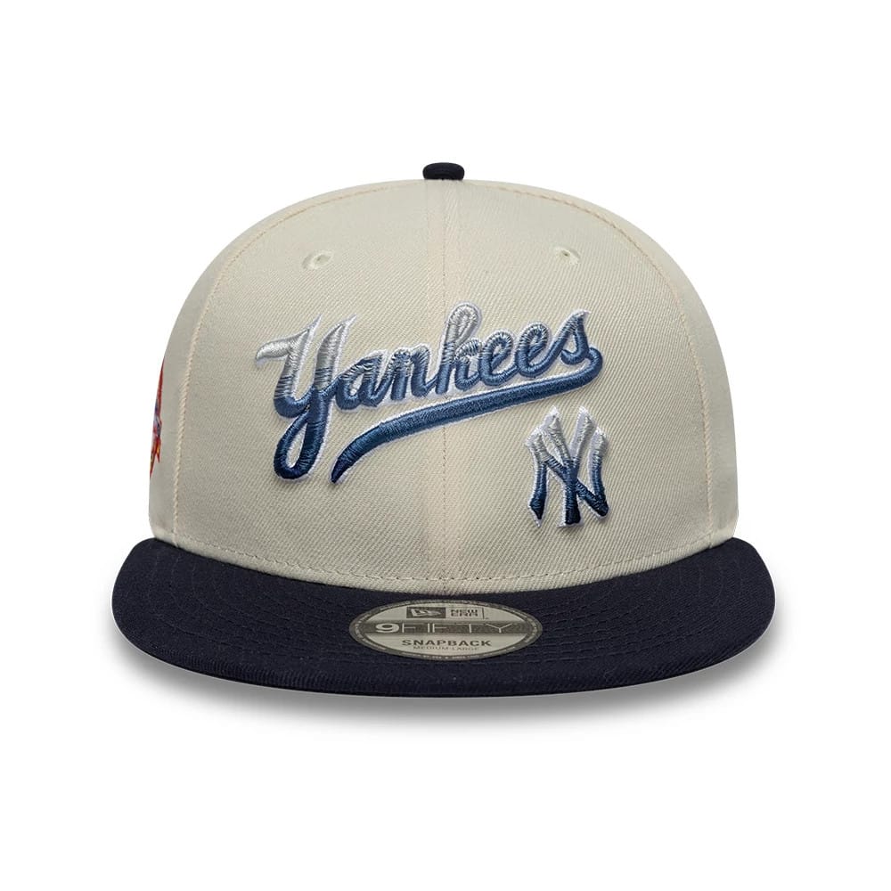 Pictured is this MLB Ombre Script New York Yankees 9FIFTY Snapback cap in light beige & navy. 2