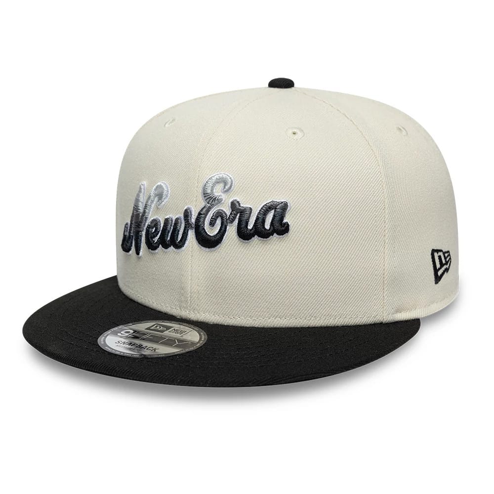 Pictured is this New Era Ombre Script 9FIFTY Snapback cap in light beige & black. 3
