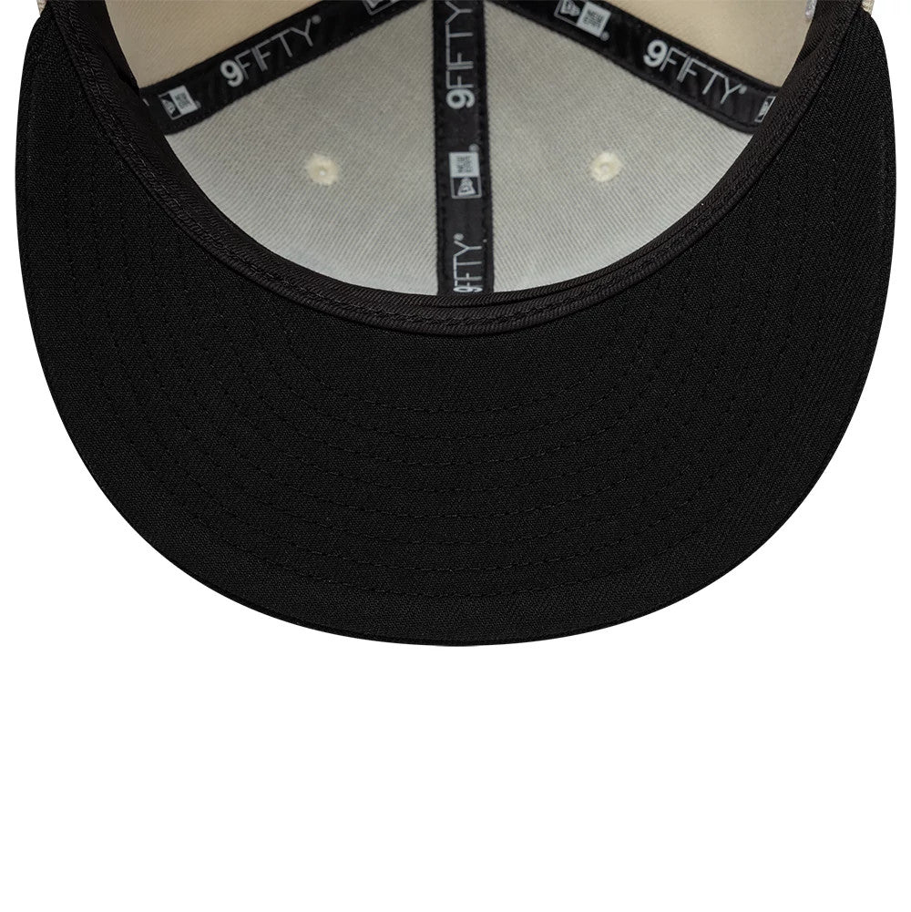Pictured is this New Era Ombre Script 9FIFTY Snapback cap in light beige & black. 7