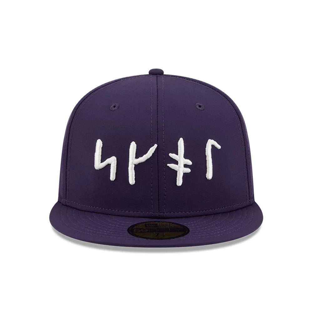 Minnesota Vikings NFL Rivalry 2026 Dark Purple New Era 59FIFTY Fitted Cap, front view showing white embroidered text on the structured dark purple crown, with a flat visor and a gold 59FIFTY size sticker on the visor.