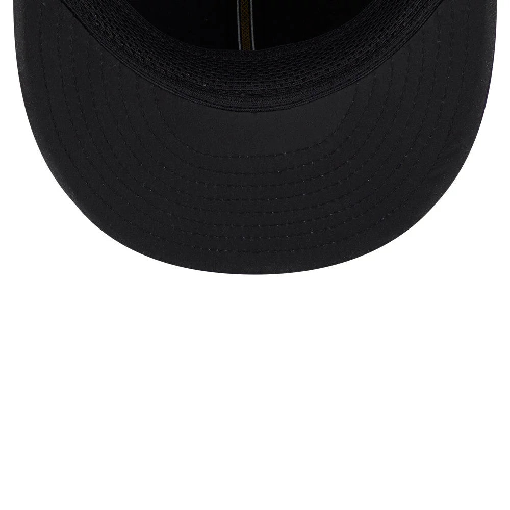 Minnesota Vikings NFL Rivalry 2026 Dark Purple New Era 59FIFTY Fitted Cap, inside view showing the black undervisor, dark sweatband lining the inner circumference, and contrasting taping along the seams, highlighting the construction.